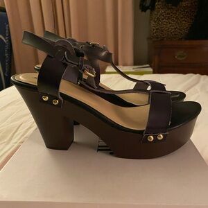 Just Fab Arney black faux leather sandal, NIB